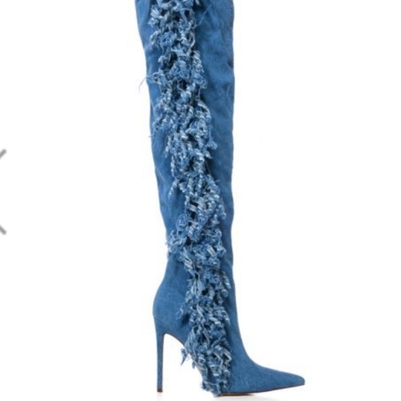 AZALEA WANG OVER THE KNEE FRINGE DENIM BOOT (9) 😍 - Picture 3 of 5
